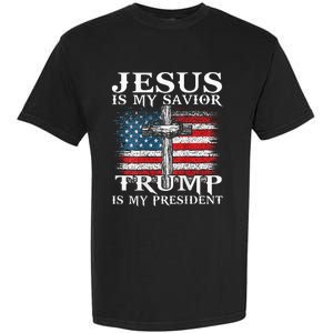 Jesus Is My Savior Trump Is My President American Flag 2side Garment-Dyed Heavyweight T-Shirt