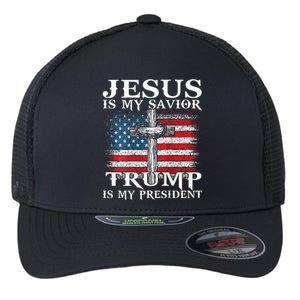 Jesus Is My Savior Trump Is My President American Flag 2side Flexfit Unipanel Trucker Cap