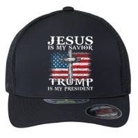 Jesus Is My Savior Trump Is My President American Flag 2side Flexfit Unipanel Trucker Cap