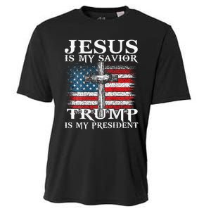 Jesus Is My Savior Trump Is My President American Flag 2side Cooling Performance Crew T-Shirt