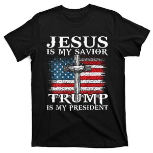 Jesus Is My Savior Trump Is My President American Flag 2side T-Shirt