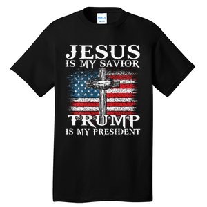 Jesus Is My Savior Trump Is My President American Flag 2side Tall T-Shirt