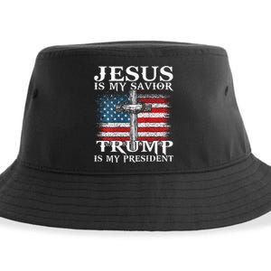 Jesus Is My Savior Trump Is My President American Flag 2side Sustainable Bucket Hat