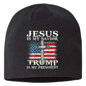 Jesus Is My Savior Trump Is My President American Flag 2side Sustainable Beanie