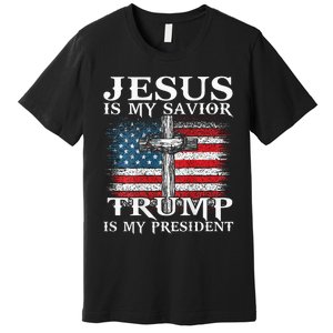 Jesus Is My Savior Trump Is My President American Flag 2side Premium T-Shirt