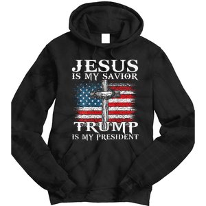 Jesus Is My Savior Trump Is My President American Flag 2side Tie Dye Hoodie