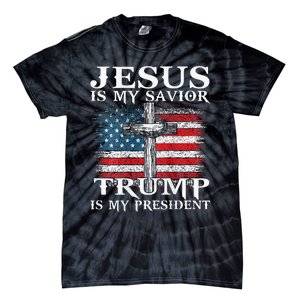 Jesus Is My Savior Trump Is My President American Flag 2side Tie-Dye T-Shirt