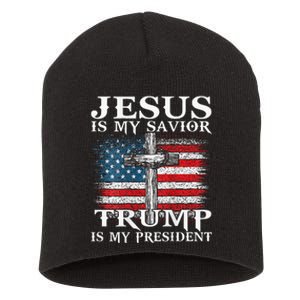 Jesus Is My Savior Trump Is My President American Flag 2side Short Acrylic Beanie