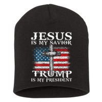 Jesus Is My Savior Trump Is My President American Flag 2side Short Acrylic Beanie