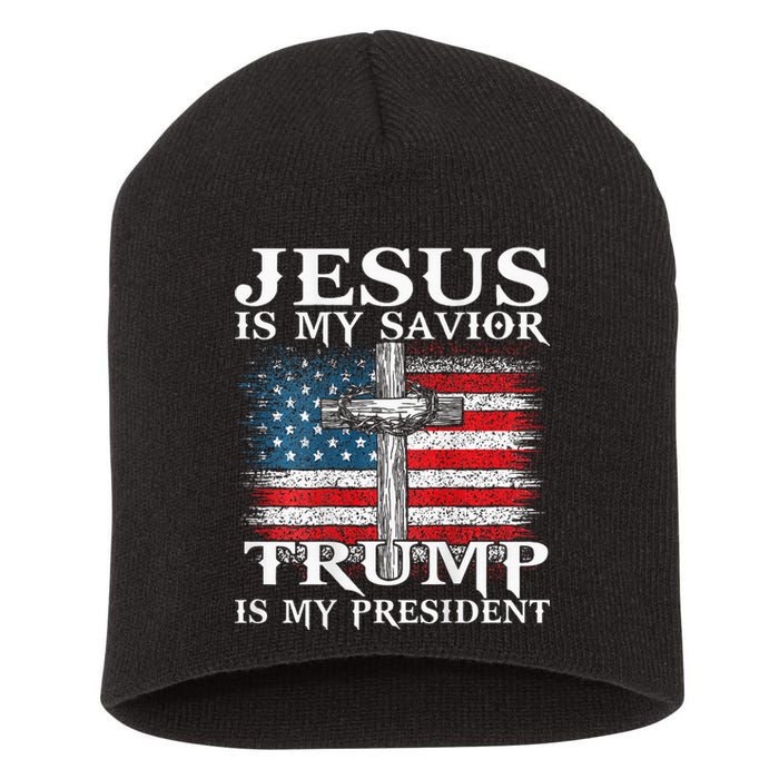 Jesus Is My Savior Trump Is My President American Flag 2side Short Acrylic Beanie