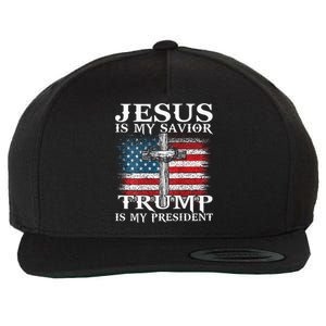 Jesus Is My Savior Trump Is My President American Flag 2side Wool Snapback Cap