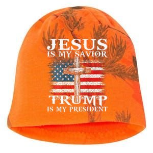 Jesus Is My Savior Trump Is My President American Flag 2side Kati - Camo Knit Beanie