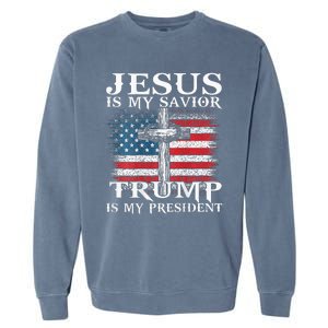 Jesus Is My Savior Trump Is My President American Flag 2side Garment-Dyed Sweatshirt