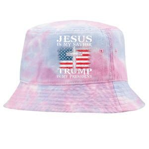 Jesus Is My Savior Trump Is My President American Flag 2side Tie-Dyed Bucket Hat