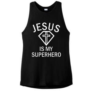 Jesus Is My Superhero Religious Fun Christian Sunday Ladies PosiCharge Tri-Blend Wicking Tank