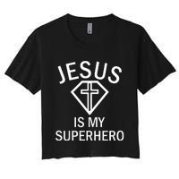 Jesus Is My Superhero Religious Fun Christian Sunday Women's Crop Top Tee