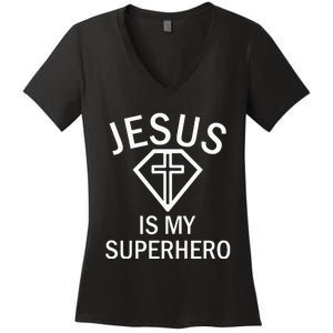 Jesus Is My Superhero Religious Fun Christian Sunday Women's V-Neck T-Shirt