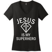 Jesus Is My Superhero Religious Fun Christian Sunday Women's V-Neck T-Shirt