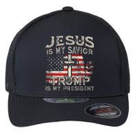 Jesus Is My Savior Trump Is My President American Flag Flexfit Unipanel Trucker Cap