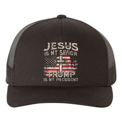 Jesus Is My Savior Trump Is My President American Flag Yupoong Adult 5-Panel Trucker Hat