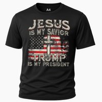 Jesus Is My Savior Trump Is My President American Flag Cooling Performance Crew T-Shirt