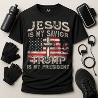 Jesus Is My Savior Trump Is My President American Flag Cooling Performance Crew T-Shirt
