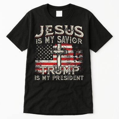 Jesus Is My Savior Trump Is My President American Flag Tall T-Shirt