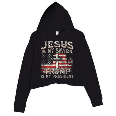 Jesus Is My Savior Trump Is My President American Flag Crop Fleece Hoodie