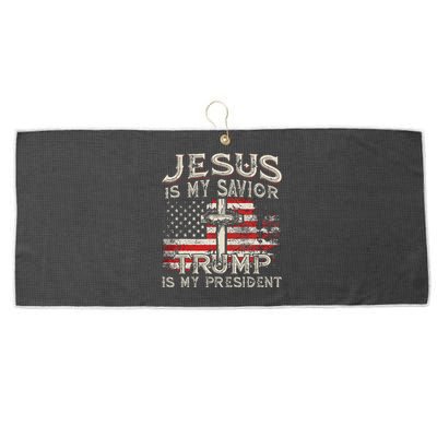 Jesus Is My Savior Trump Is My President American Flag Large Microfiber Waffle Golf Towel