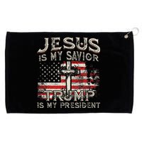 Jesus Is My Savior Trump Is My President American Flag Grommeted Golf Towel