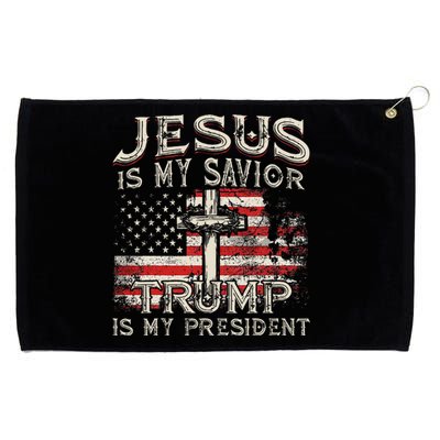 Jesus Is My Savior Trump Is My President American Flag Grommeted Golf Towel