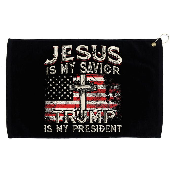 Jesus Is My Savior Trump Is My President American Flag Grommeted Golf Towel