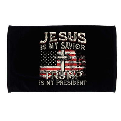 Jesus Is My Savior Trump Is My President American Flag Microfiber Hand Towel