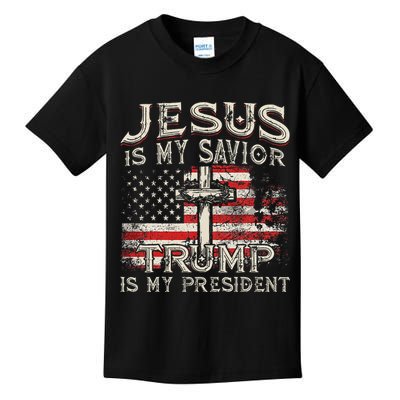 Jesus Is My Savior Trump Is My President American Flag Kids T-Shirt