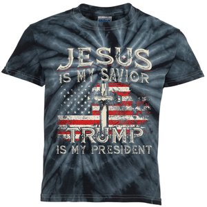 Jesus Is My Savior Trump Is My President American Flag Kids Tie-Dye T-Shirt