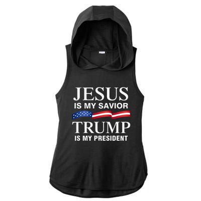 Jesus Is My Savior Trump Is My President Ladies PosiCharge Tri-Blend Wicking Draft Hoodie Tank