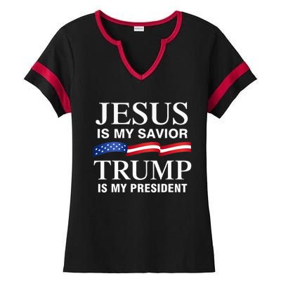 Jesus Is My Savior Trump Is My President Ladies Halftime Notch Neck Tee