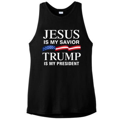 Jesus Is My Savior Trump Is My President Ladies PosiCharge Tri-Blend Wicking Tank