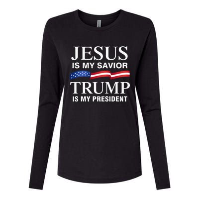 Jesus Is My Savior Trump Is My President Womens Cotton Relaxed Long Sleeve T-Shirt