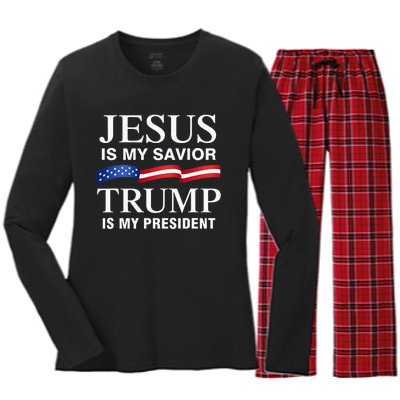 Jesus Is My Savior Trump Is My President Women's Long Sleeve Flannel Pajama Set 