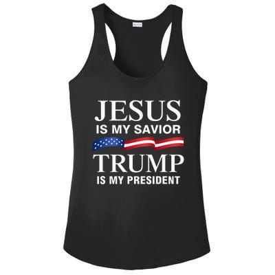 Jesus Is My Savior Trump Is My President Ladies PosiCharge Competitor Racerback Tank