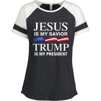 Jesus Is My Savior Trump Is My President Enza Ladies Jersey Colorblock Tee