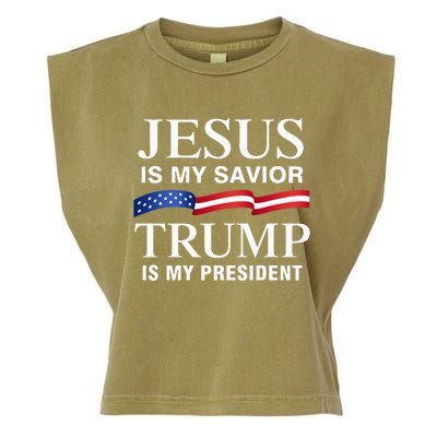 Jesus Is My Savior Trump Is My President Garment-Dyed Women's Muscle Tee