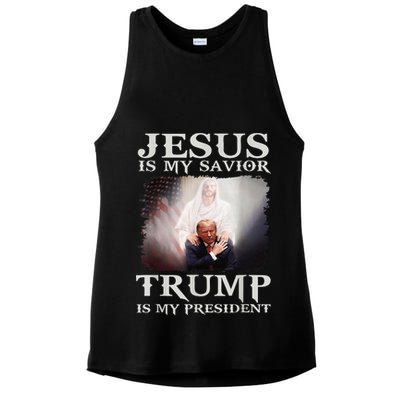 Jesus Is My Savior Trump Is My President Ladies PosiCharge Tri-Blend Wicking Tank
