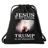 Jesus Is My Savior Trump Is My President Drawstring Bag