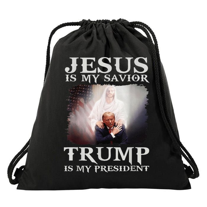 Jesus Is My Savior Trump Is My President Drawstring Bag