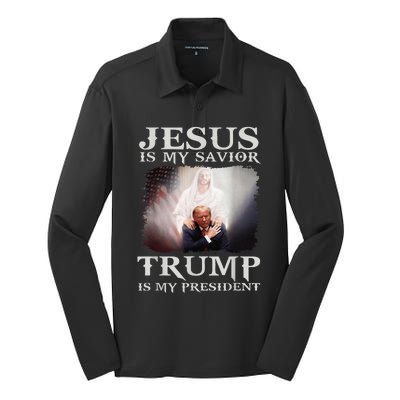 Jesus Is My Savior Trump Is My President Silk Touch Performance Long Sleeve Polo