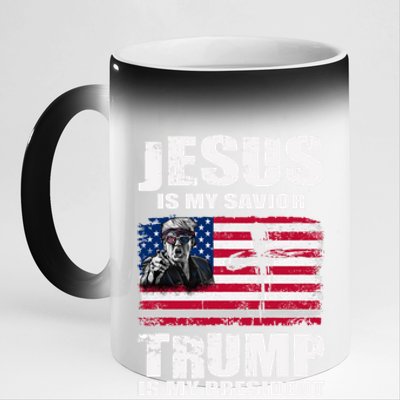 Jesus Is My Savior Trump Is My President Trump 2024 Usa Flag Gift 11oz Black Color Changing Mug