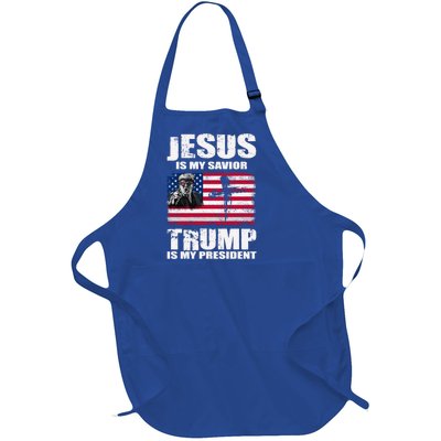 Jesus Is My Savior Trump Is My President Trump 2024 Usa Flag Gift Full-Length Apron With Pockets