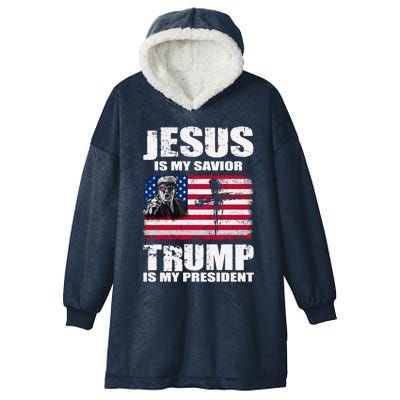 Jesus Is My Savior Trump Is My President Trump 2024 Usa Flag Gift Hooded Wearable Blanket